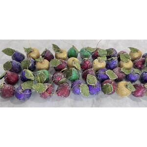 FAUX SUGAR COATED FRUIT Ornaments Lot Of 42, Red, Gold, Green, Purple